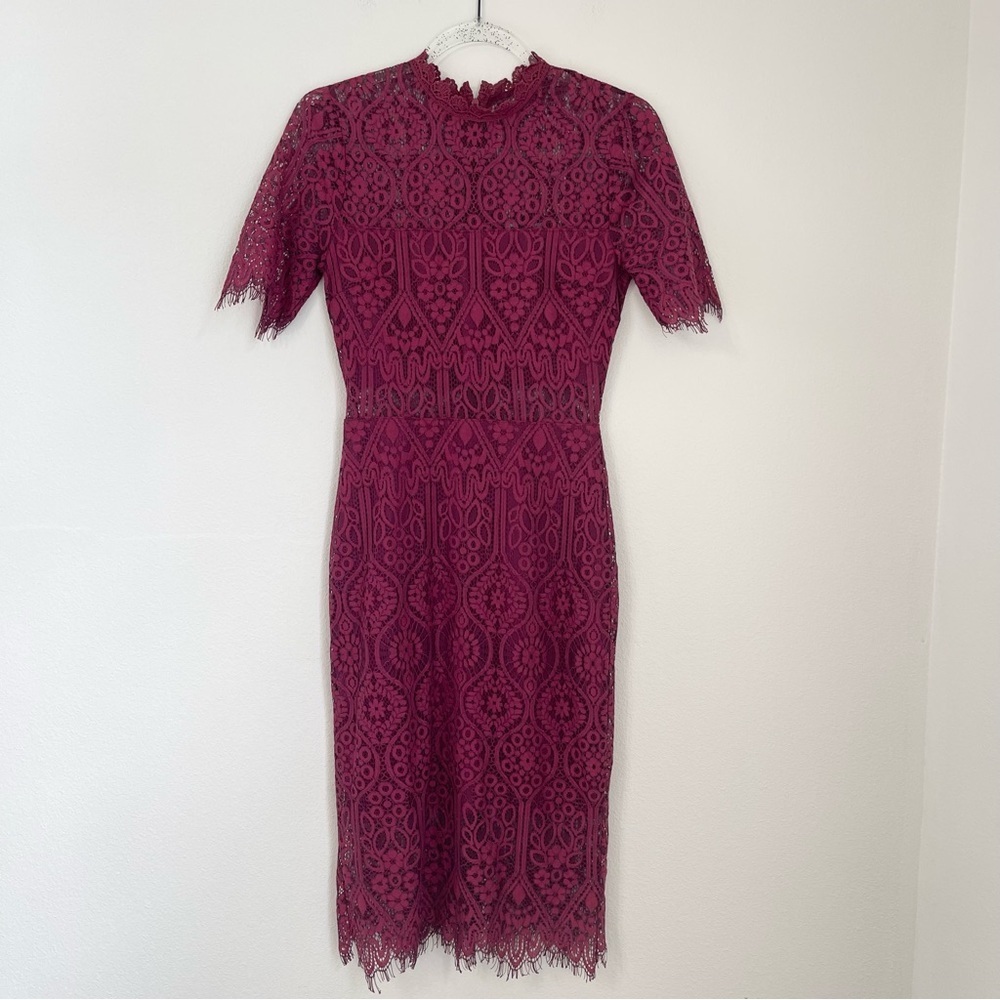 Lulu’s Remarkable Burgundy Lace Sheath Dress. Size XS - Picture 4 of 16
